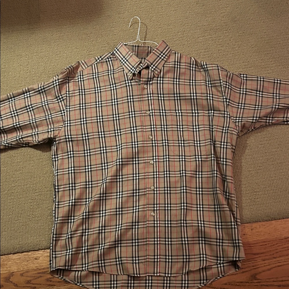 Burberry Beige and Black Plaid Men's Shirt